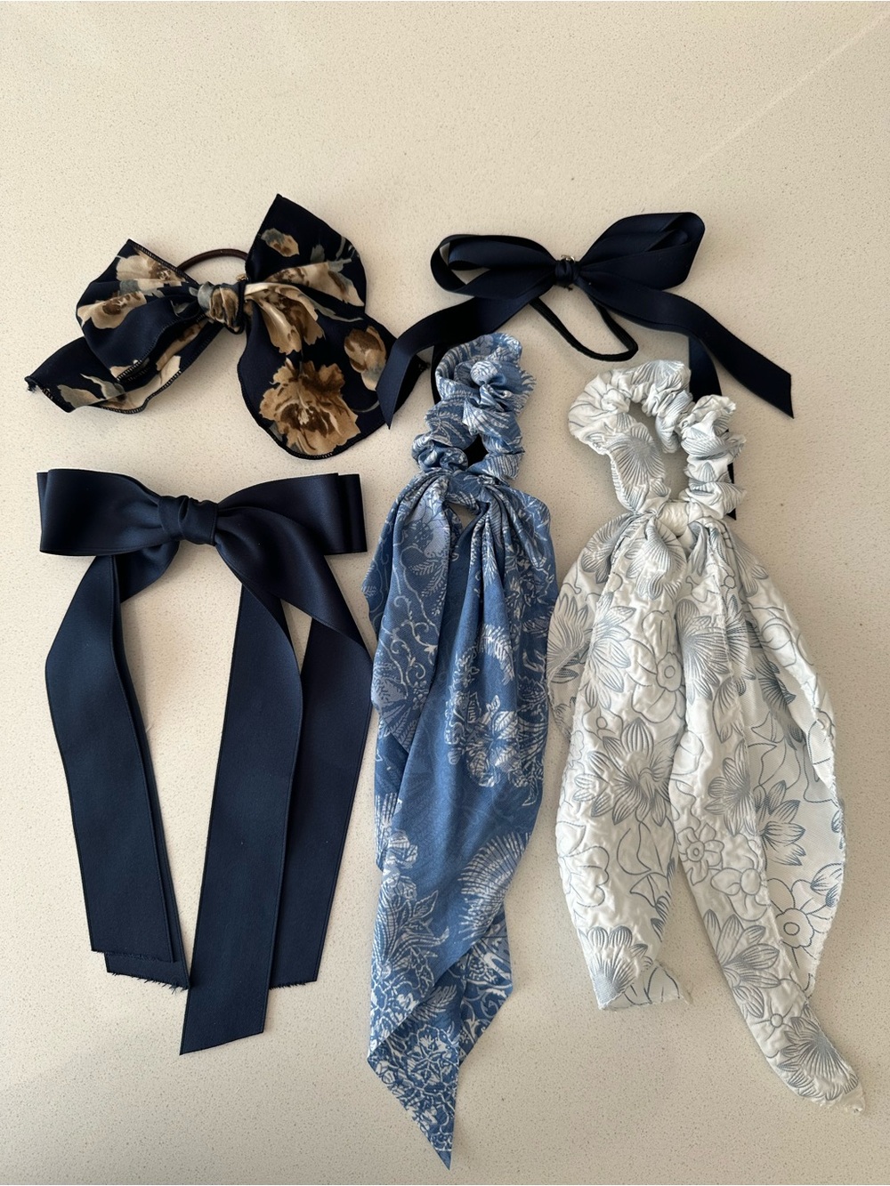 Women’s Navy and Blue Floral Ribbon Hair Bow Set